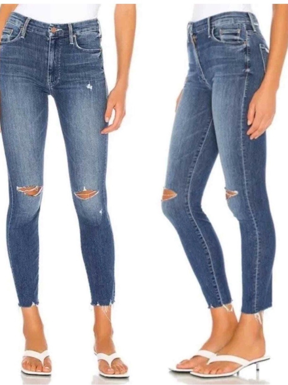MOTHER Blue Distressed Looker Ankle Fray Denim Jeans 💙 Get Your Groove Back - 30